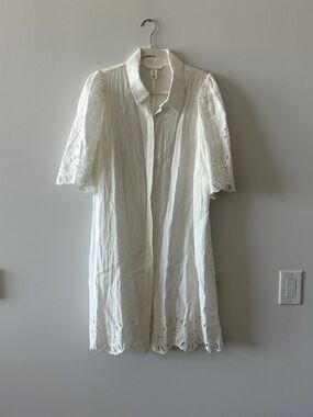 H&M White Eyelet Short-Sleeve Collared Mini Dress